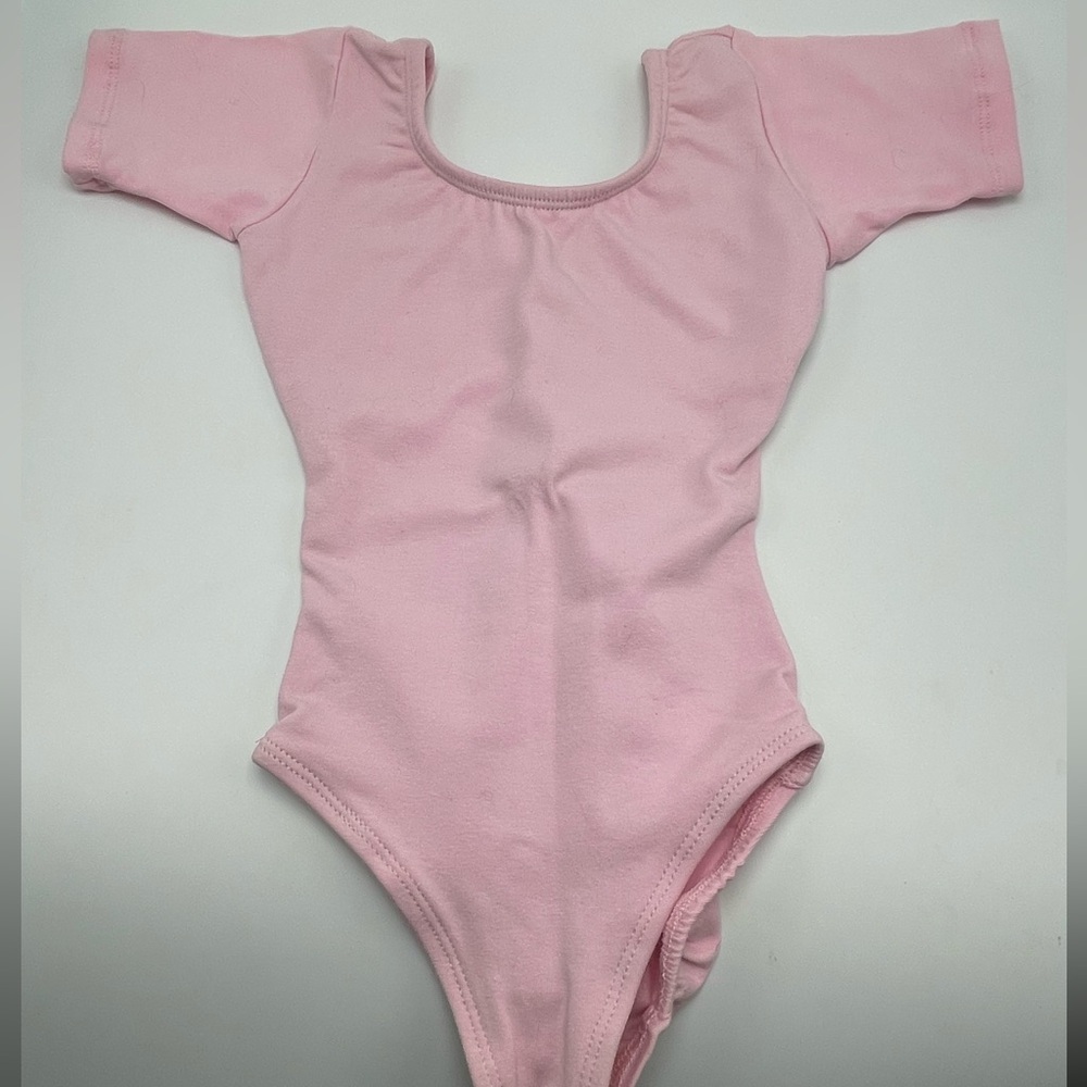 Leo's little girls toddler short sleeve leotard cotton pink SM 4-5